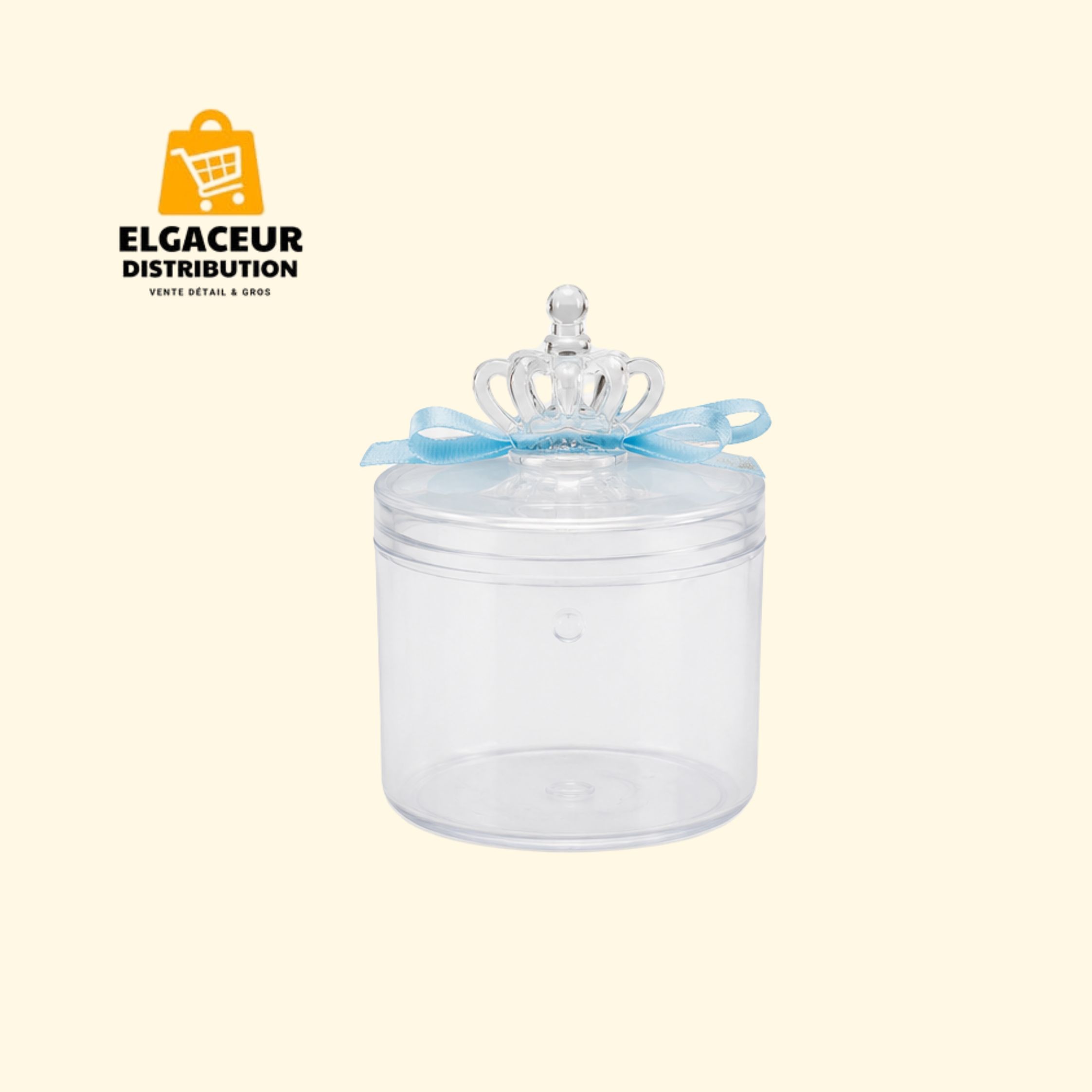 Boîte à dragées couronne ruban bleu