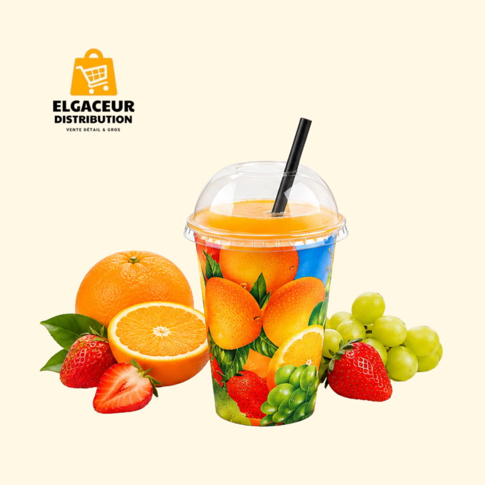 Gobelet en Carton avec Couvercle – Motif Fruits