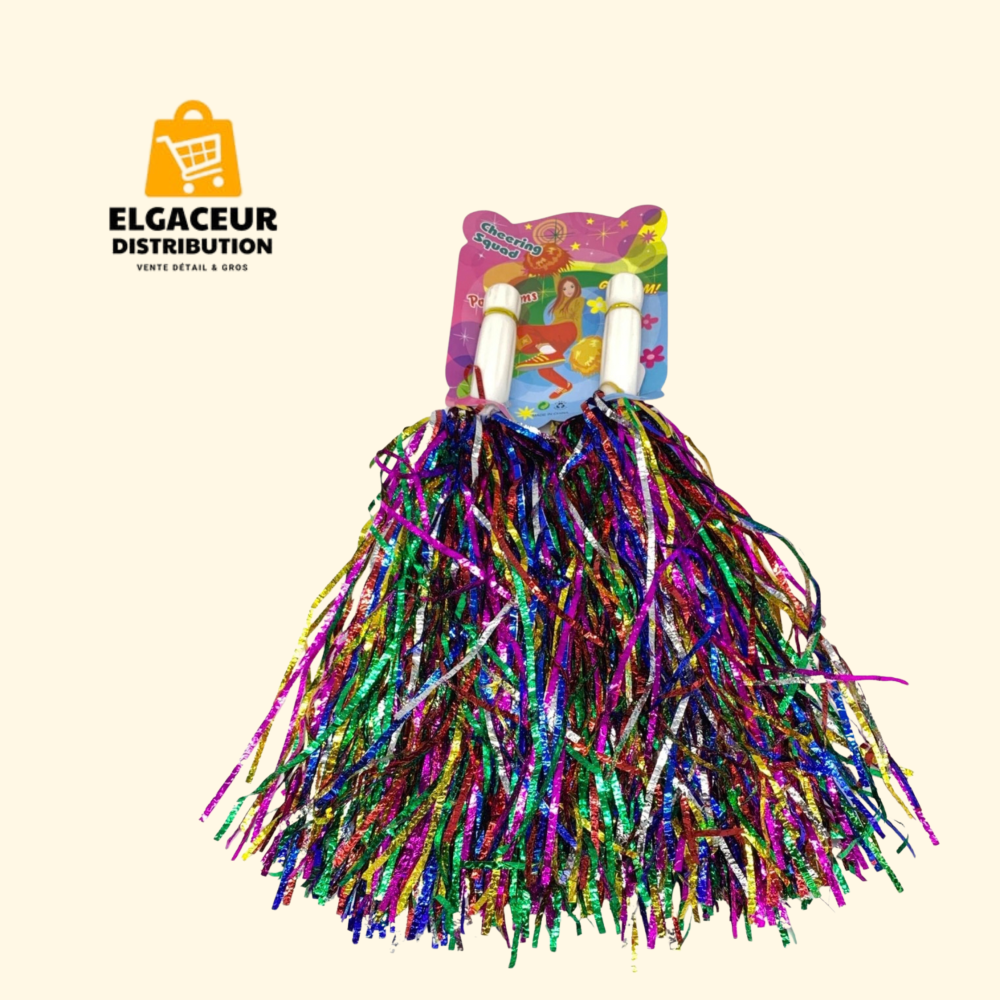 Paire de pompoms de pom-pom girl multicolores métallisés