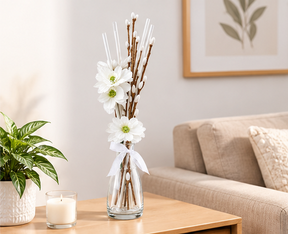Diffuseur de parfum d'ambiance à tiges avec bouquet floral
