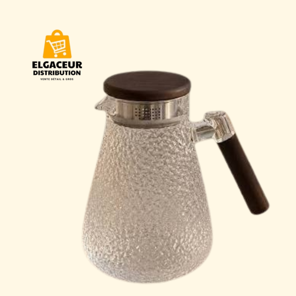 Carafe en Verre Martelé avec Poignée et Couvercle en Bois
