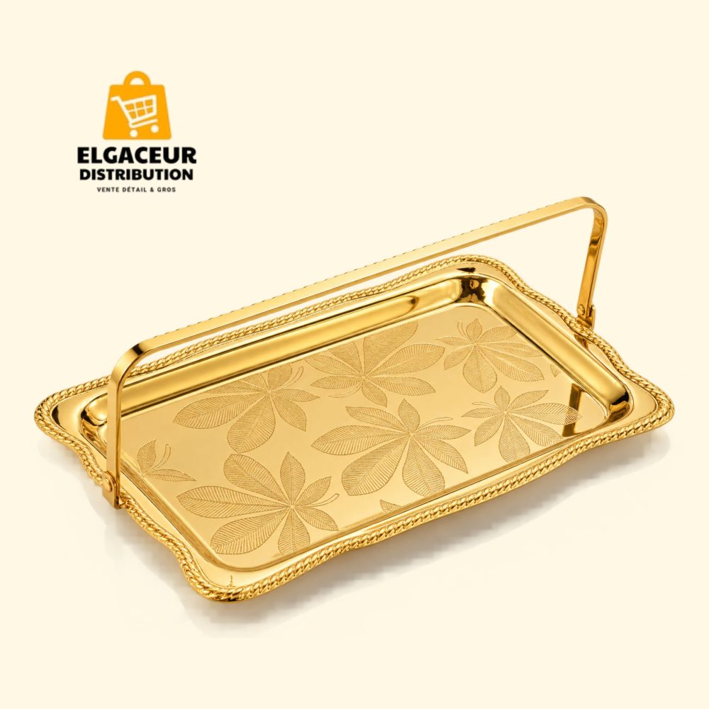 Plateau Rectangulaire Doré avec Anse