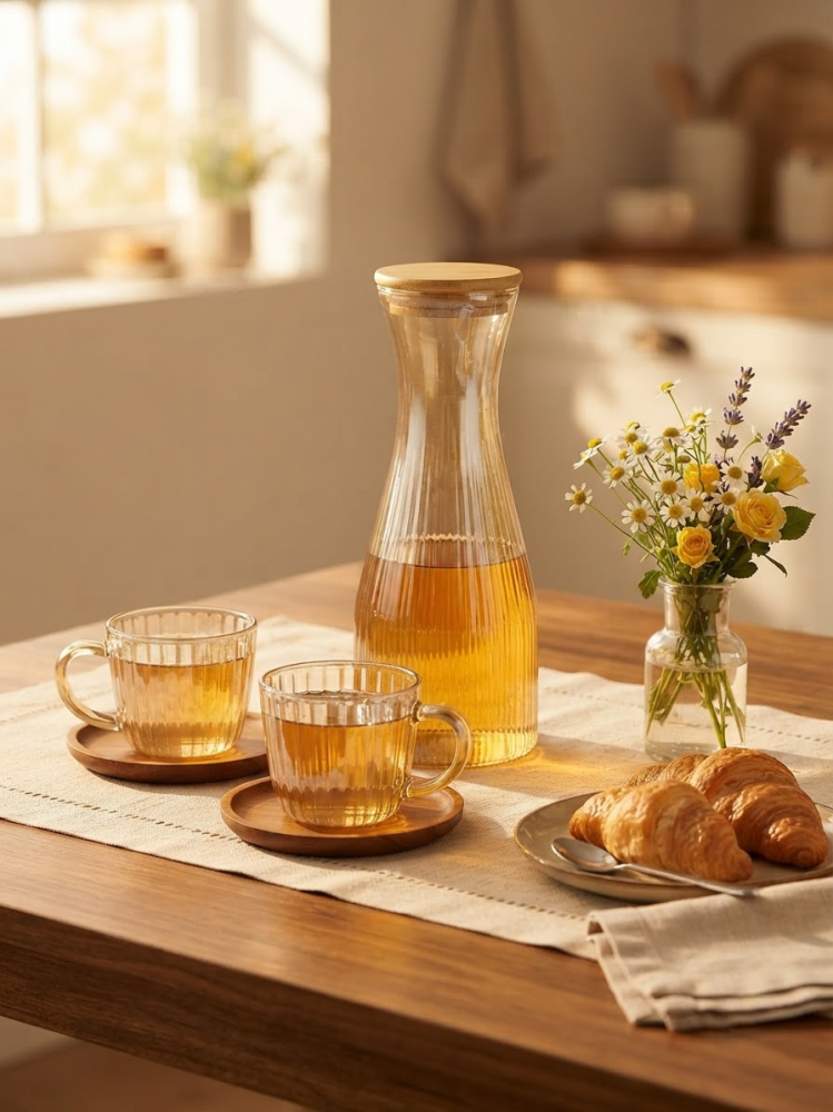Service à Boisson en Verre Ambré (Carafe + Tasses)