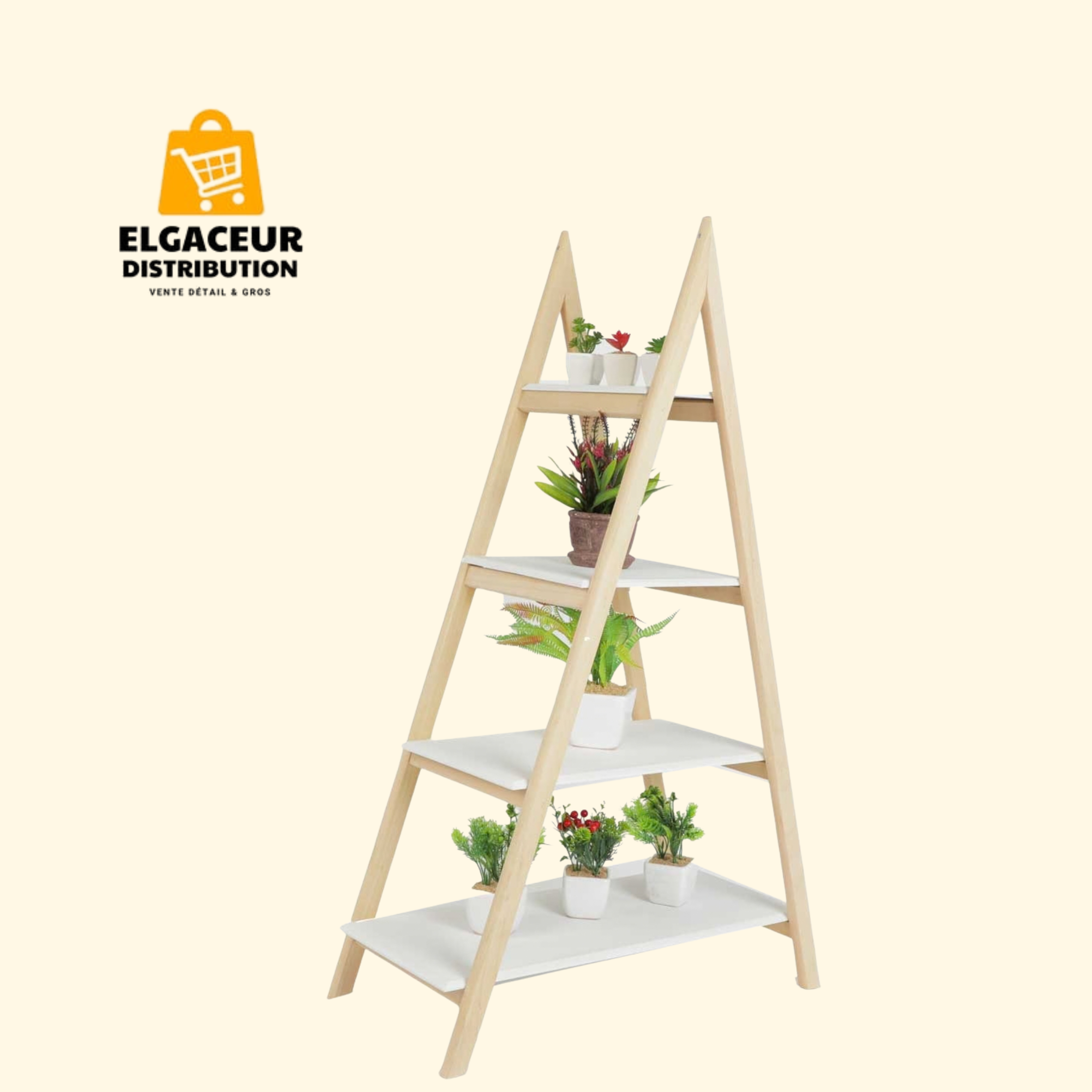 Étagère échelle décorative en bois à 4 niveaux