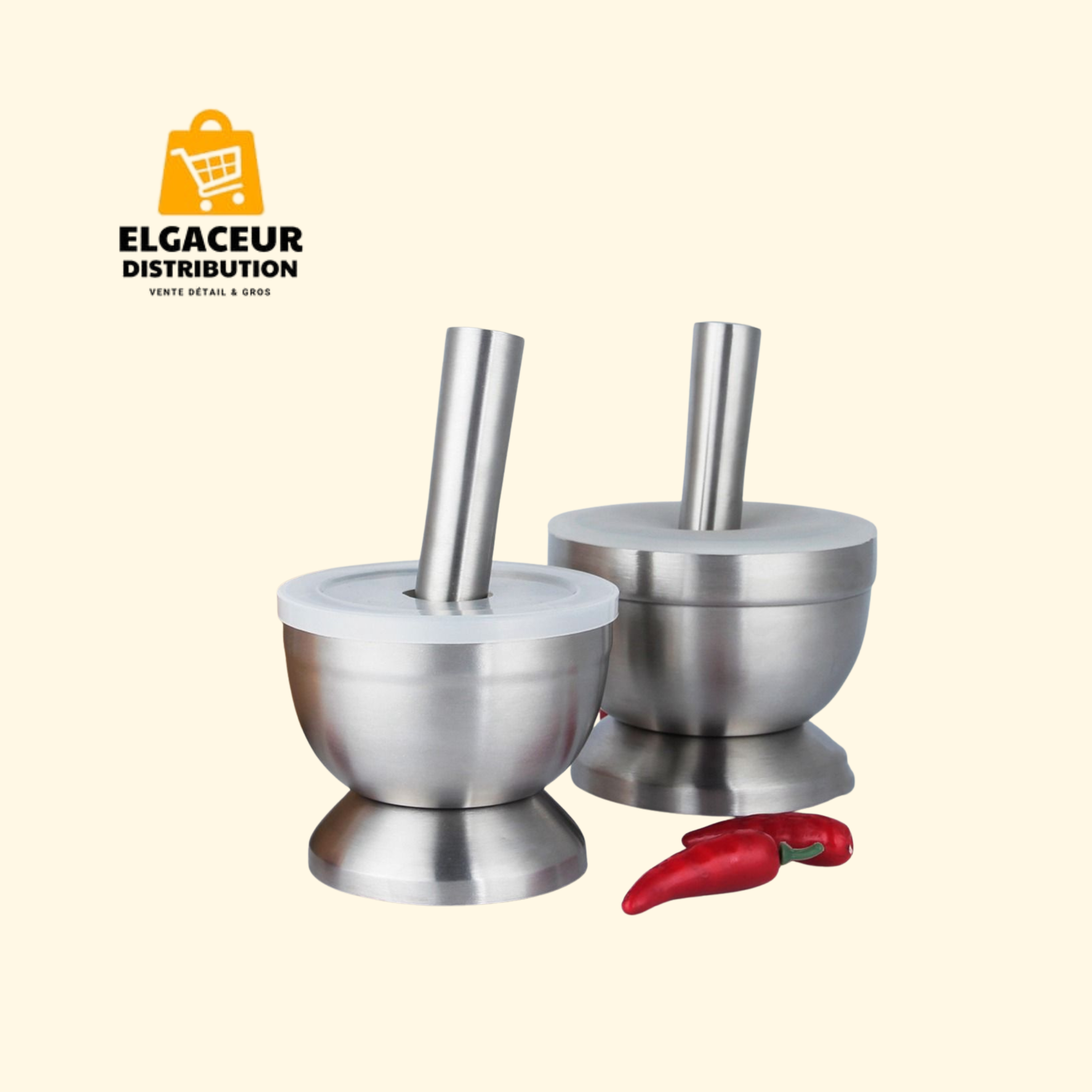 Mortier inox avec pilon et couvercle