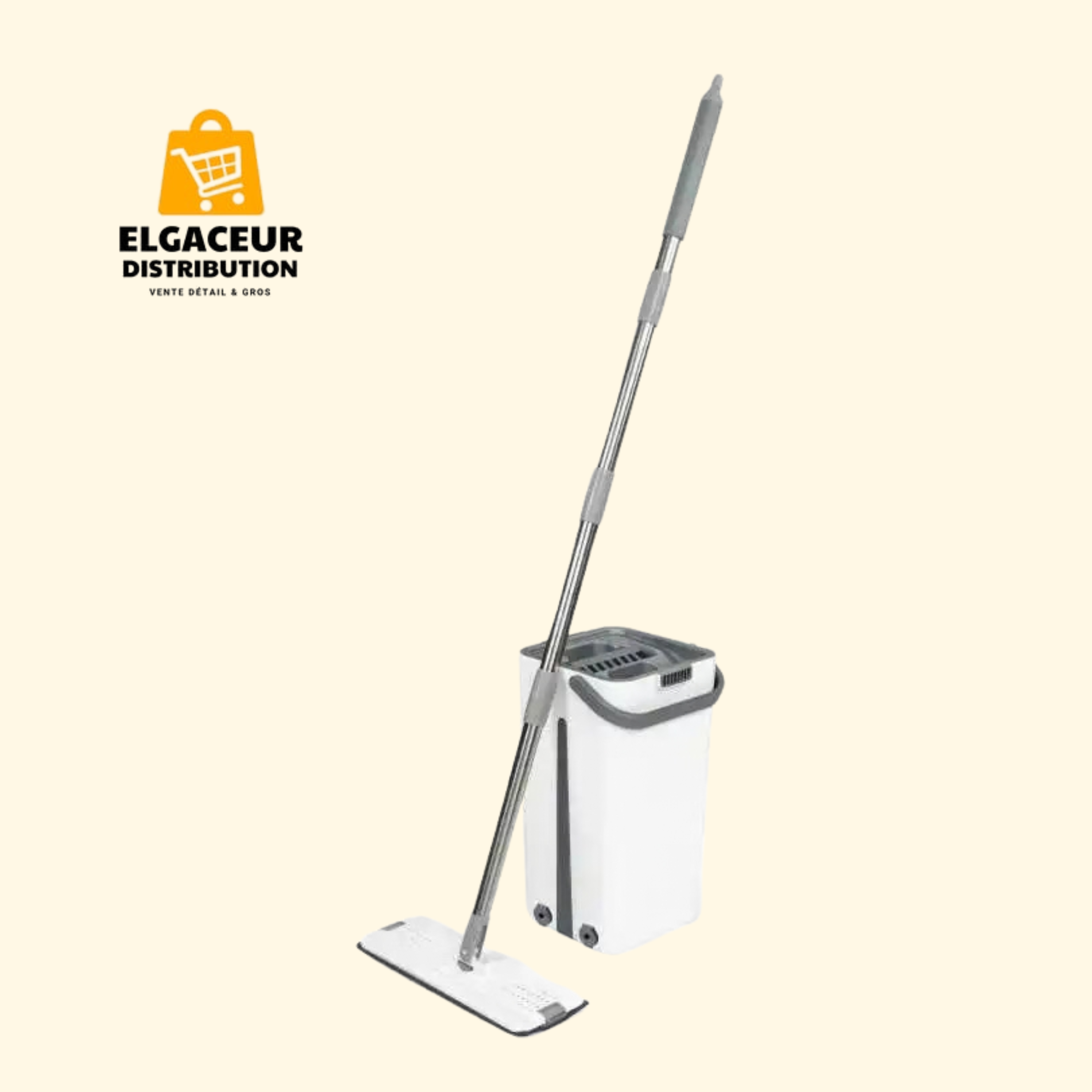 Kit balai mop plat avec seau essoreur automatique 13 L
