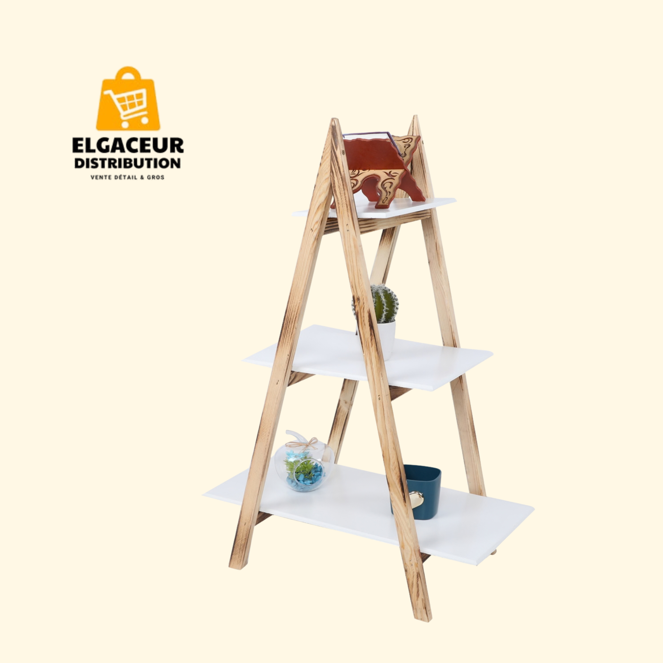 Étagère échelle décorative en bois à 3 niveaux