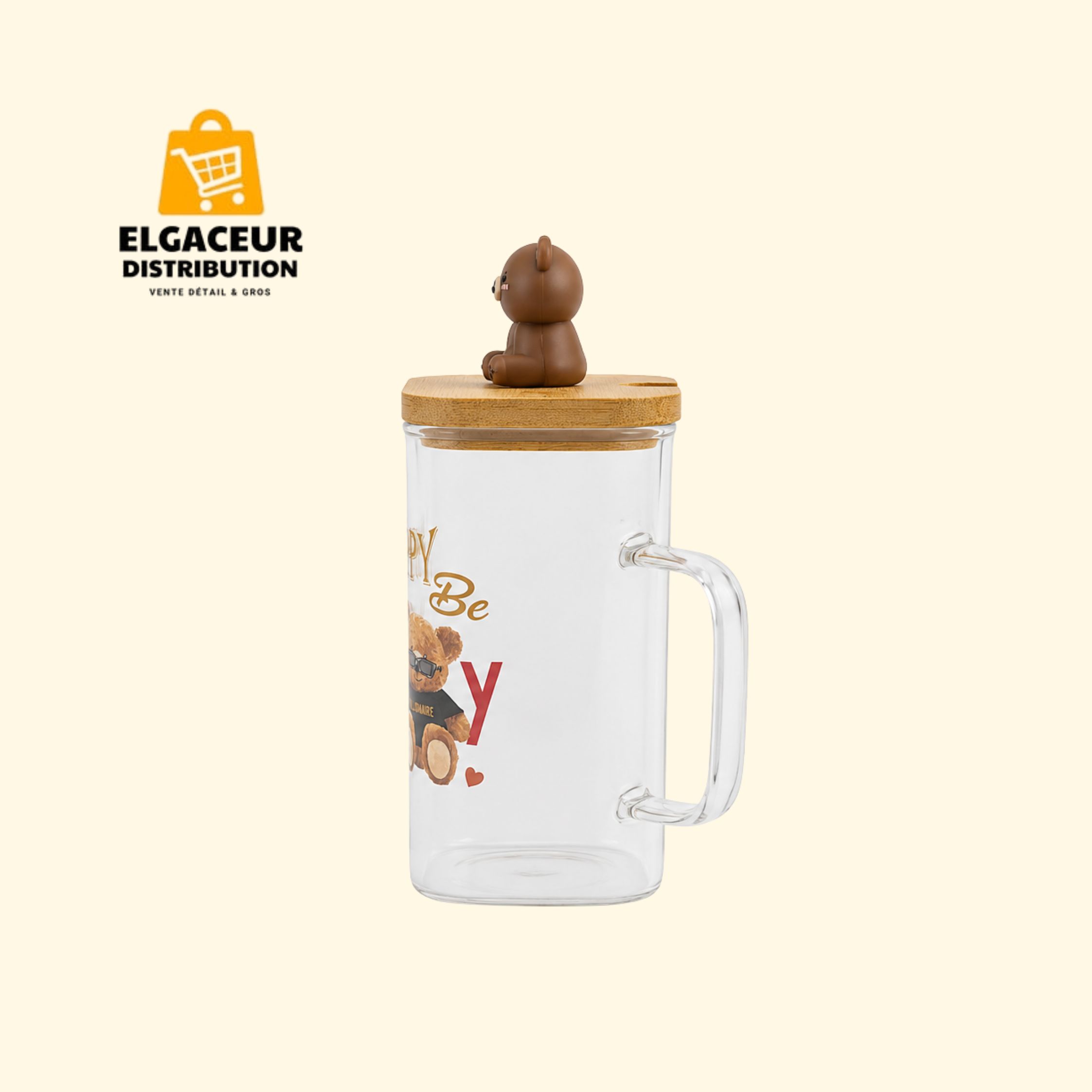 Tasse en verre avec couvercle bambou