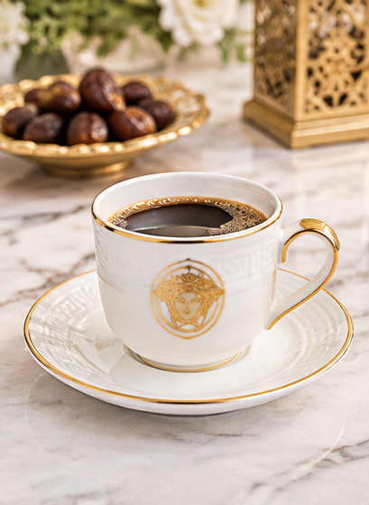 Service à Café en Porcelaine Blanc et Doré