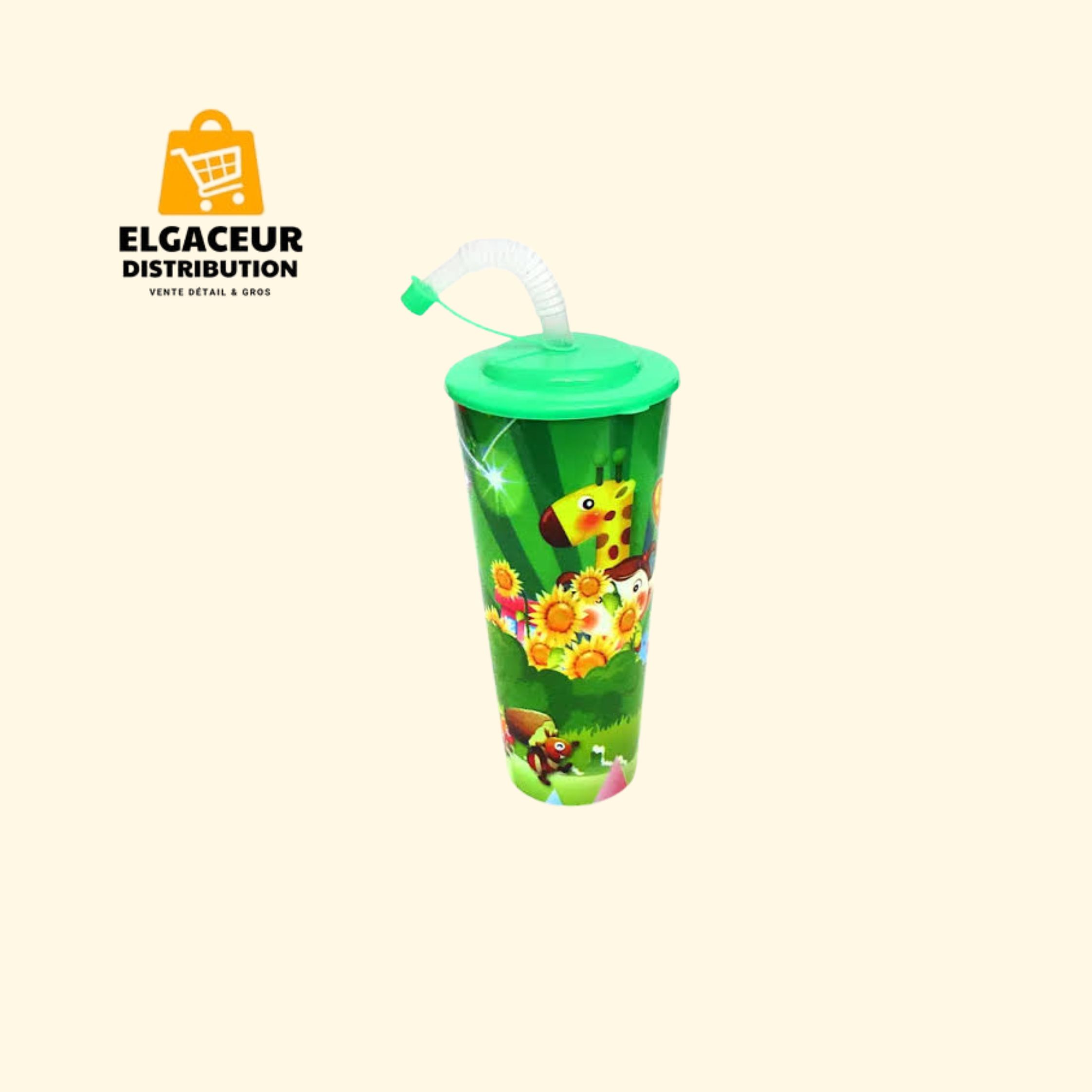 Gobelet 400 ml avec couvercle et paille