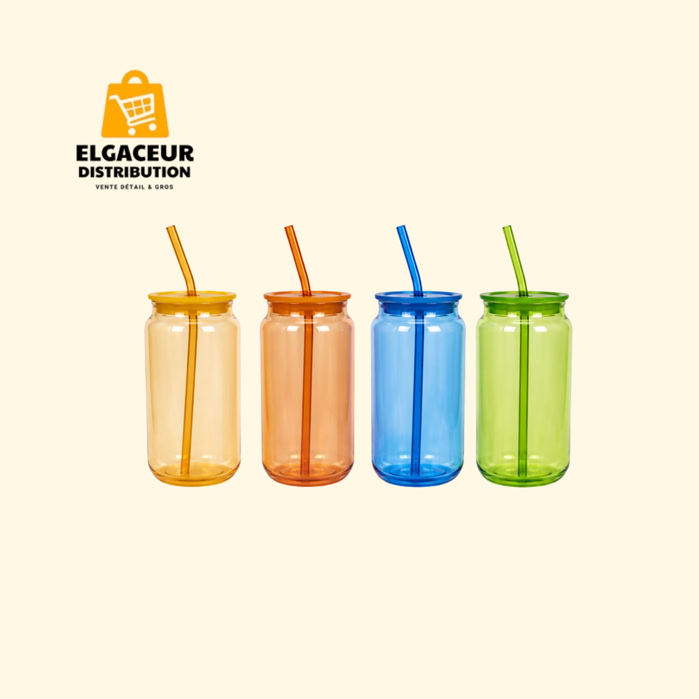 Set de 4 tasses en verre avec paille