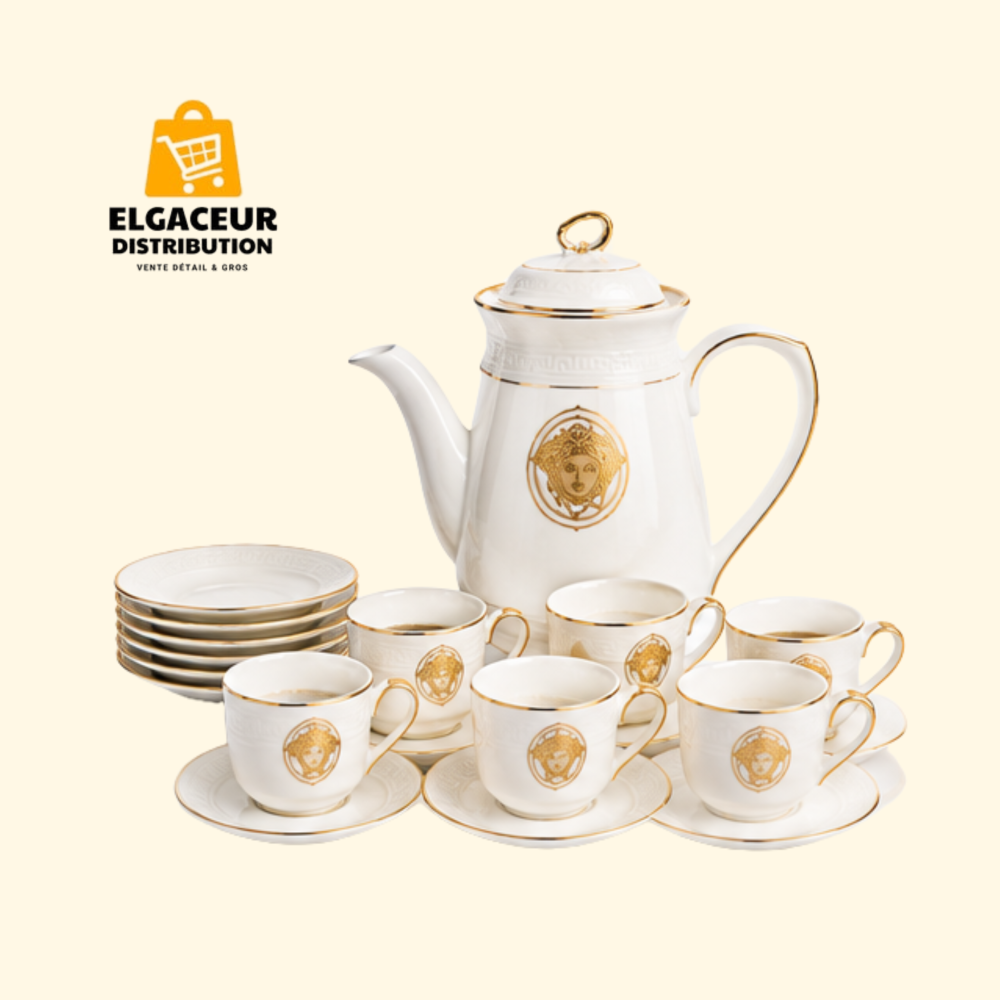 Service à Café en Porcelaine Blanc et Doré