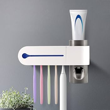 Support brosses à dents mural avec distributeur automatique de dentifrice et gobelets