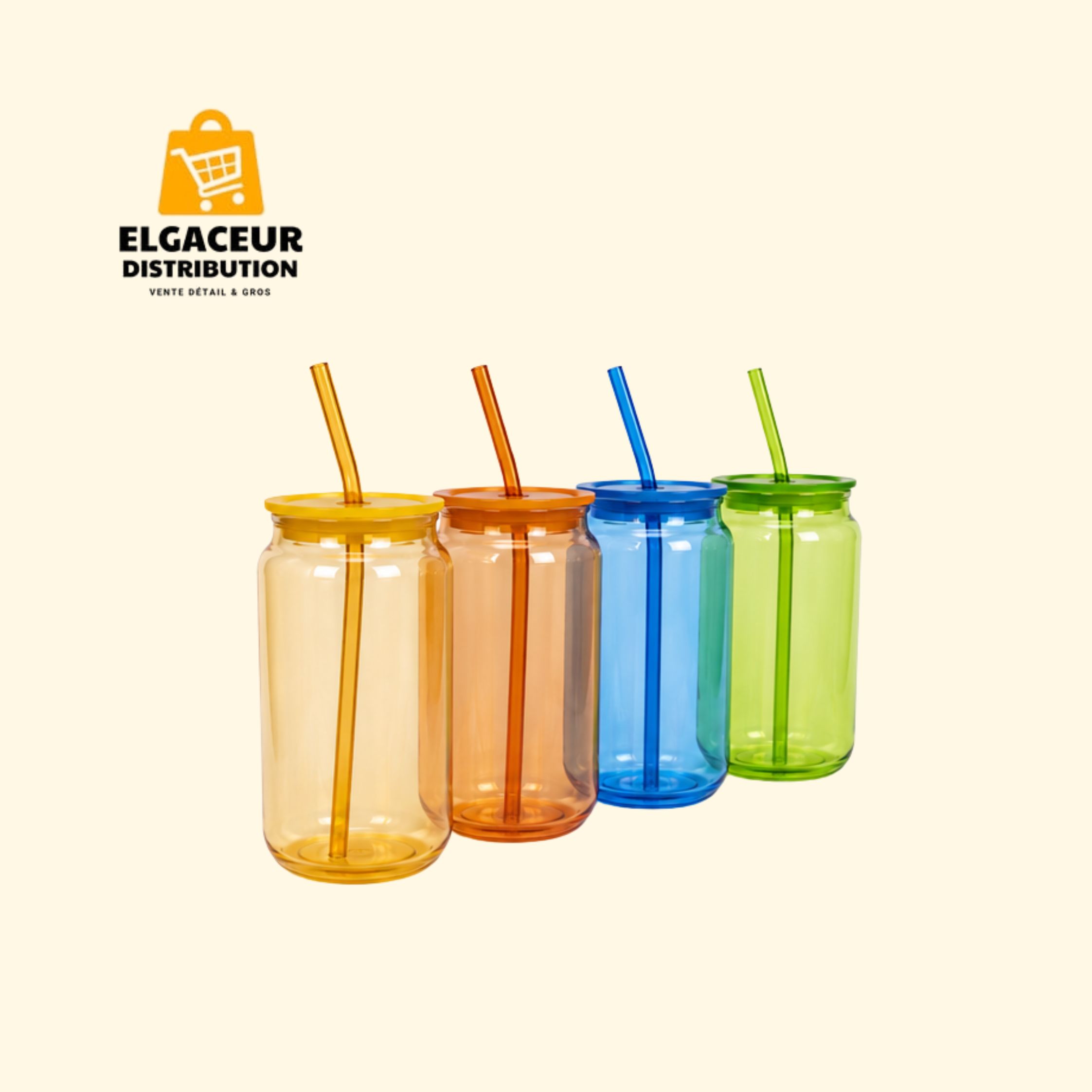 Set de 4 tasses en verre avec paille