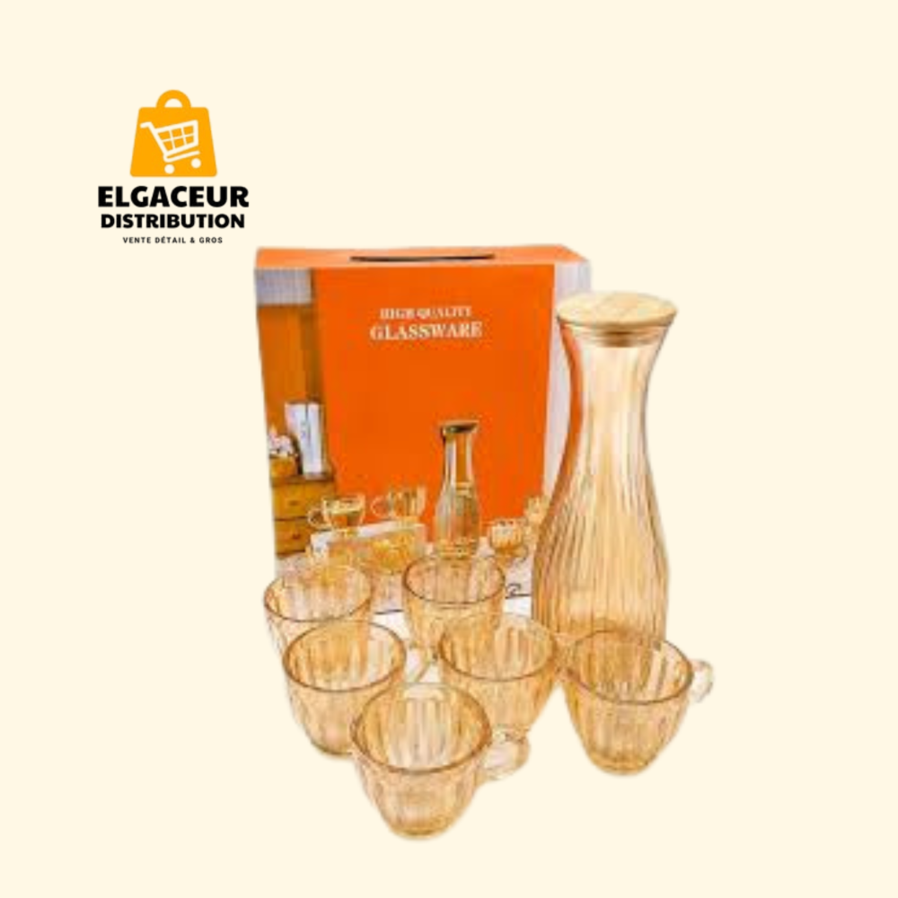 Service à Boisson en Verre Ambré (Carafe + Tasses)