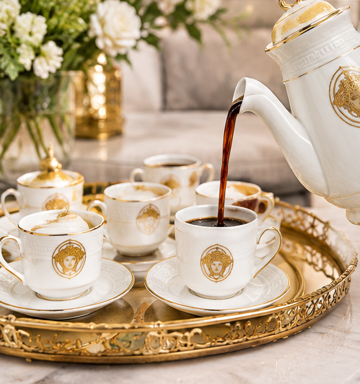Service à Café en Porcelaine Blanc et Doré