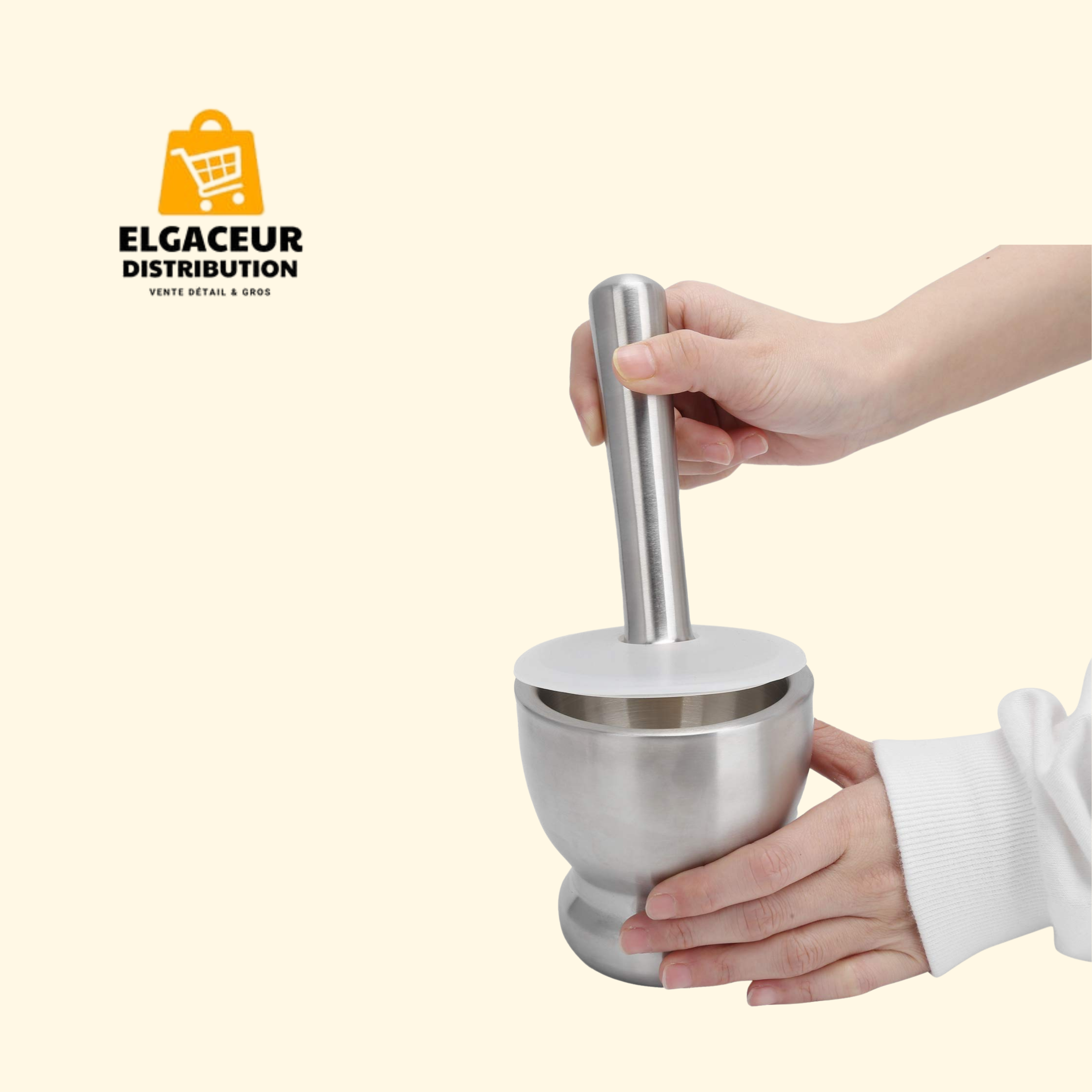 Mortier inox avec pilon et couvercle