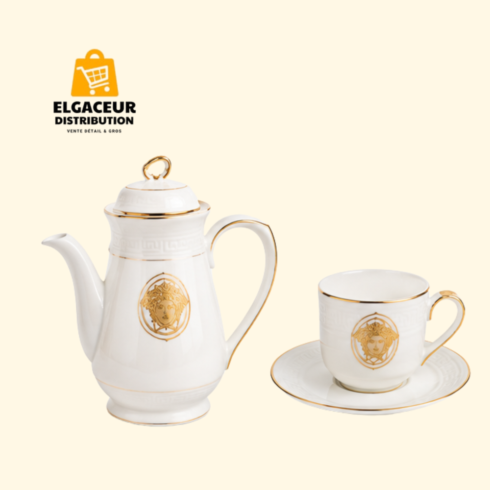 Service à Café en Porcelaine Blanc et Doré